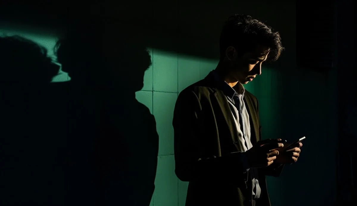 Homme dans l'ombre tenant un téléphone