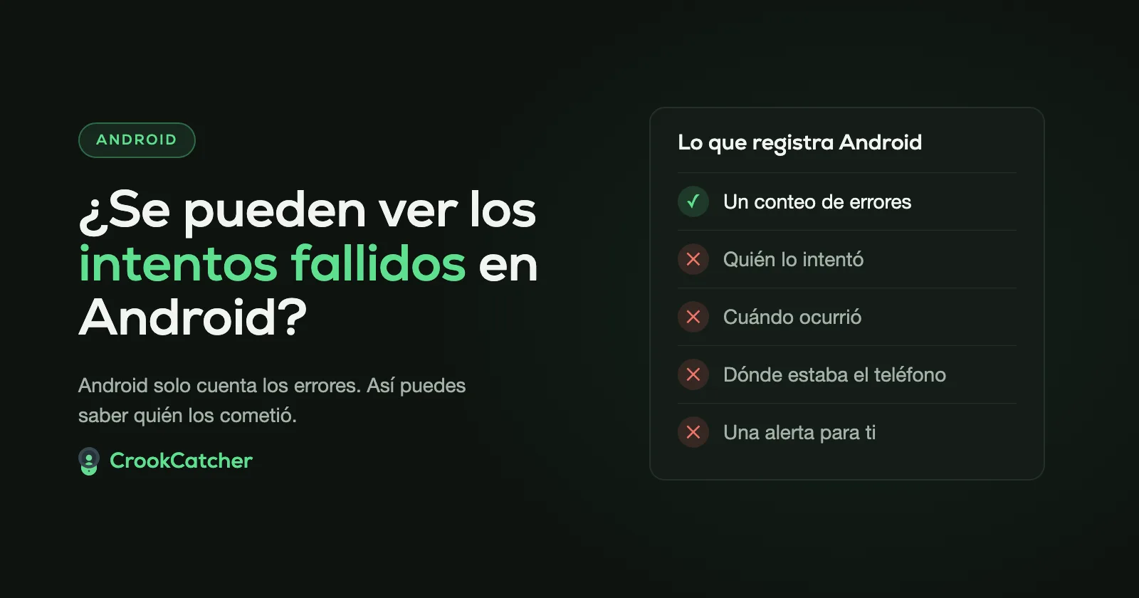 ¿Se pueden ver los intentos fallidos de desbloqueo en Android? Android solo cuenta los errores. CrookCatcher te muestra quién los cometió.