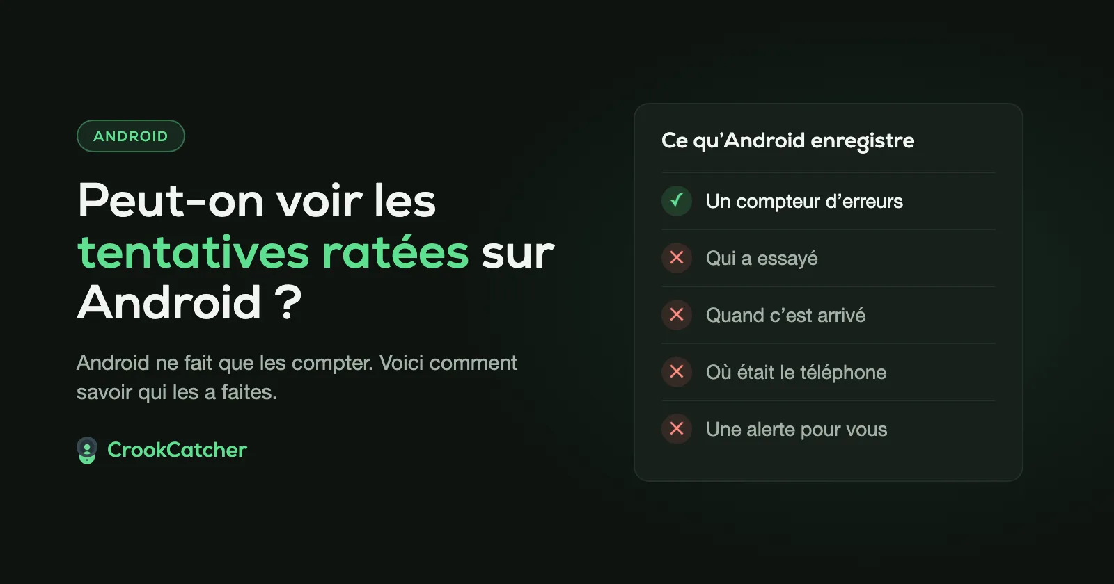 Peut-on voir les tentatives de déverrouillage ratées sur Android ? Android ne fait que les compter. CrookCatcher vous montre qui les a faites.