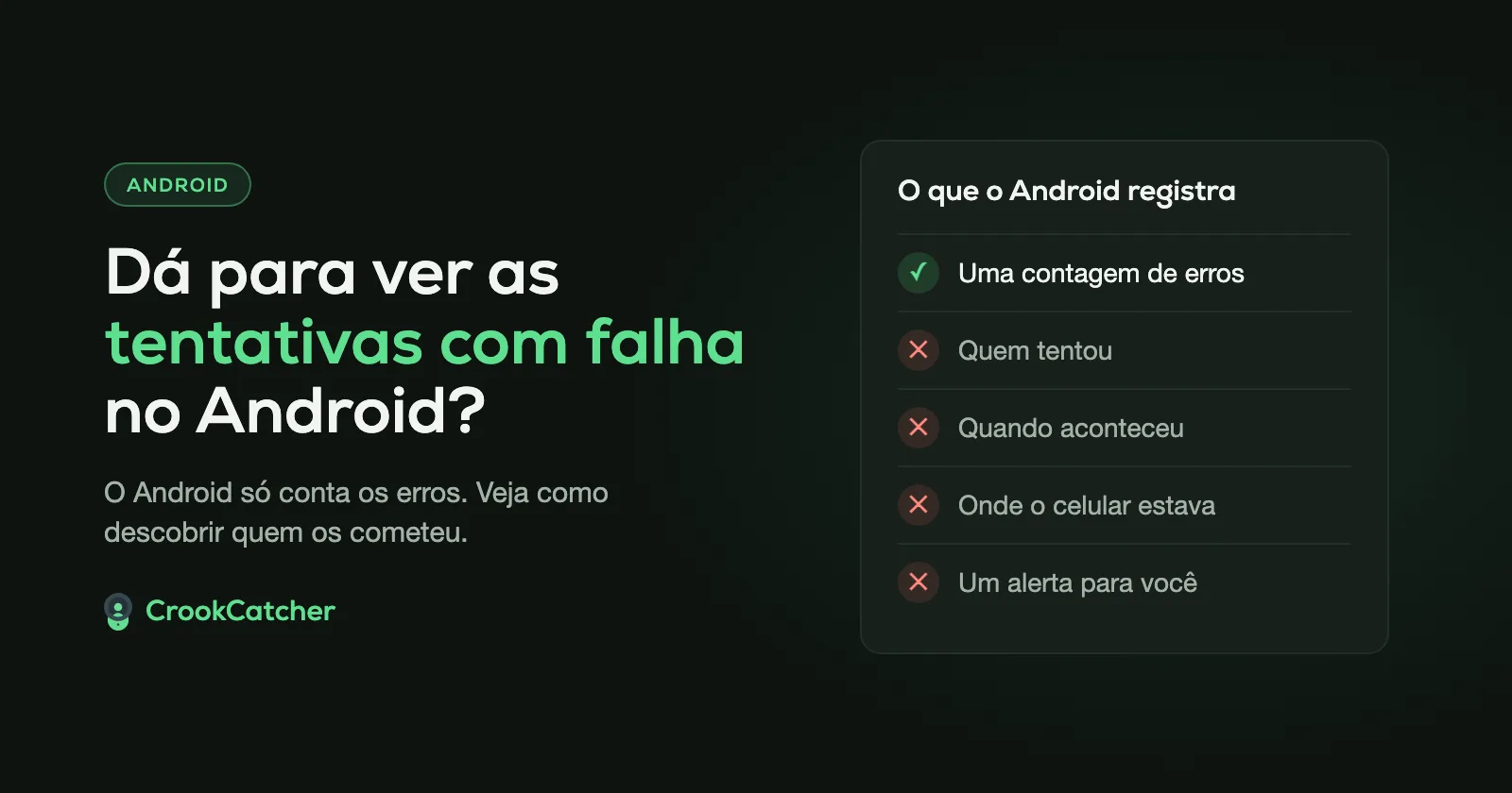 Dá para ver as tentativas de desbloqueio com falha no Android? O Android só conta os erros. O CrookCatcher mostra quem os cometeu.
