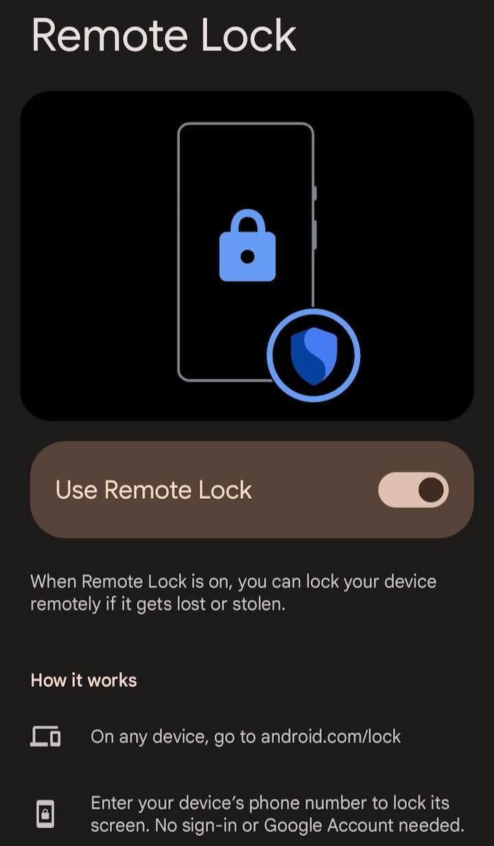 android.com/lock interface showing phone number input