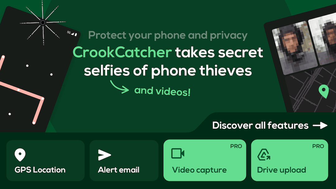 CrookCatcher app screenshot showing security features